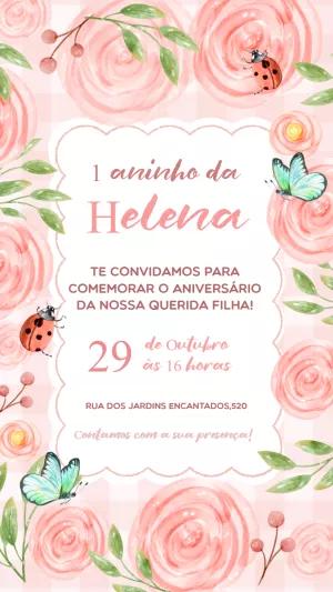 Convite Aniversário Jardim Encantado com Flores para Editar