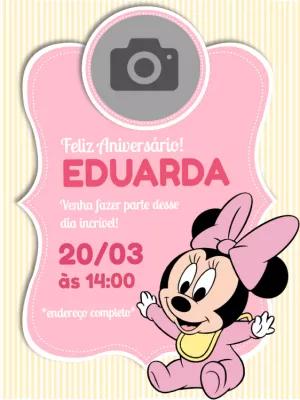 Convite Aniversário Minnie Baby com Foto para Editar Online