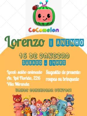 Convite de Aniversário Cocomelon com Personagens para Editar