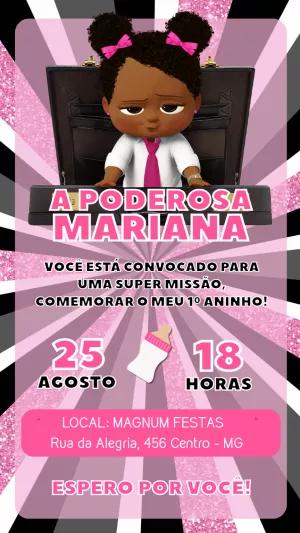 Convite Aniversário Poderosa Chefinha Negra para Editar Online