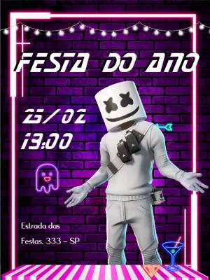 Convite Aniversário DJ Marshmallow Neon para Editar Online