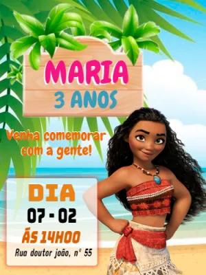 Convite de Aniversário Moana para Editar Online e Imprimir