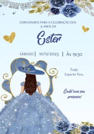 Convite 15 Anos Debutante Azul Floral para Editar Online