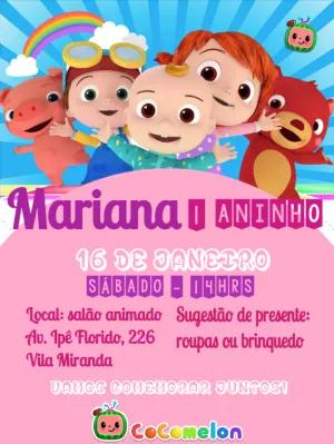 Convite Aniversário Cocomelon com Personagens para Editar
