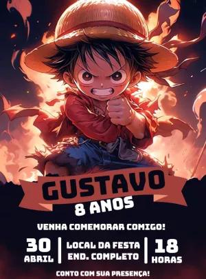 Convite Aniversário One Piece Luffy para Editar Online
