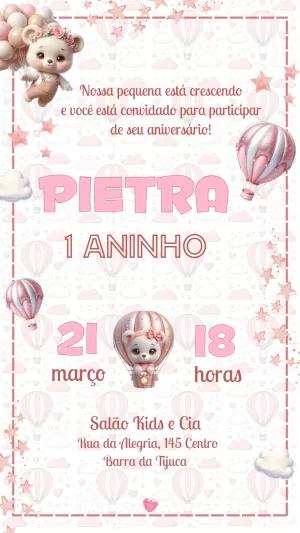 Convite Aniversário Ursinha Baloeira para Editar Online