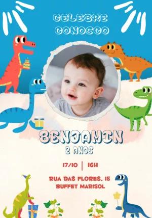 Convite de Aniversário Dinossauro Baby com Foto para Editar