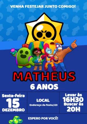 Convite Aniversário Brawl Stars com Personagens para Editar Online