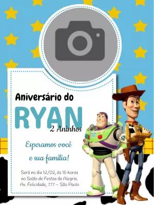 Convite Aniversário Toy Story com Foto para Editar Online