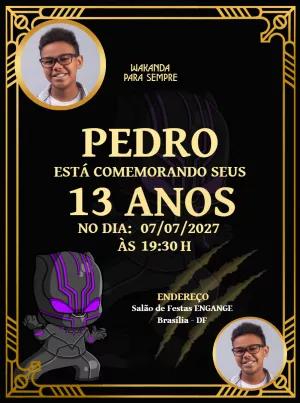 Convite Aniversário Pantera Negra com Foto para Editar Online