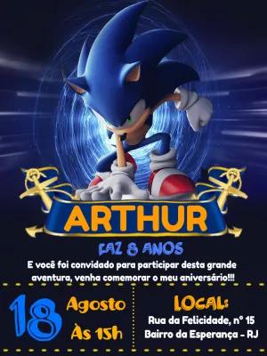 Convite de Aniversário Sonic Editável Online para Imprimir