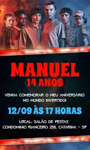Convite de Aniversário Stranger Things com Personagens para Editar