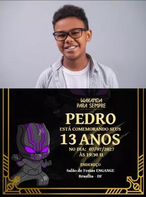 Convite Aniversário Wakanda Para Sempre com Foto para Editar