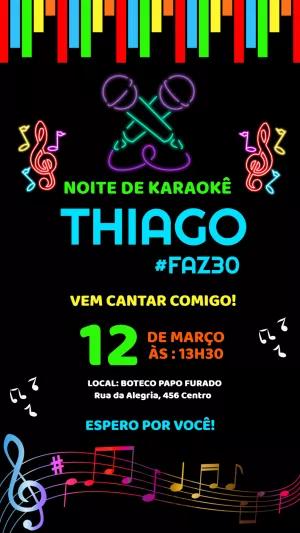 Convite de Aniversário Karaokê Neon para Editar Online
