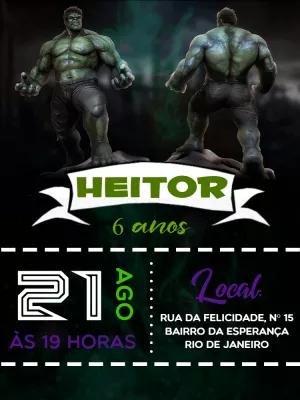 Convite de Aniversário Hulk com Personagem para Editar Online