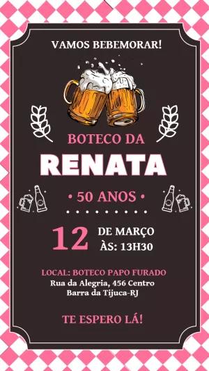 Convite de Aniversário Tema Boteco com Cerveja para Editar Online