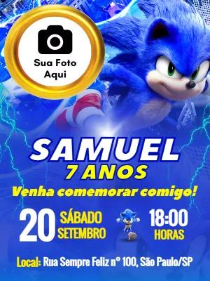 Convite de Aniversário Sonic com Foto para Editar Online