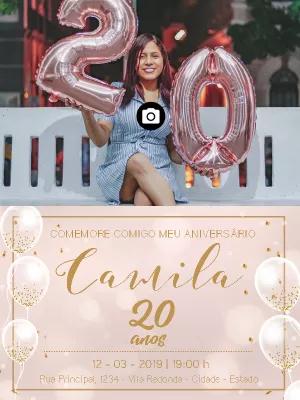 Convite de Aniversário com Foto Feminino para Editar Online
