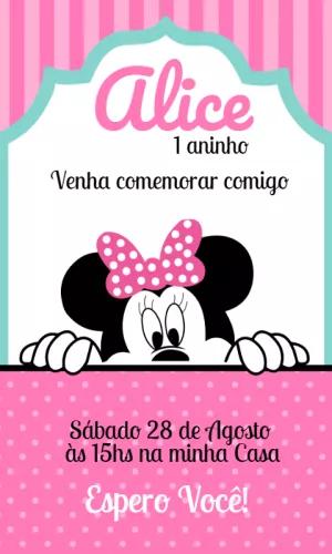 Convite Aniversário Minnie Mouse Rosa para Editar Online