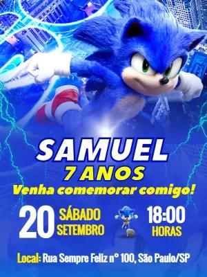 Convite Aniversário Sonic Editável Online Rápido e Fácil