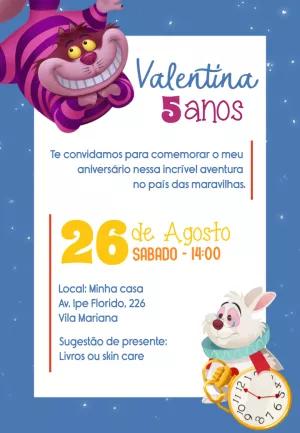 Convite Aniversário Alice no País das Maravilhas para Editar Online