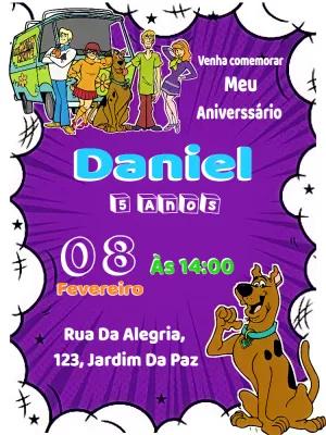 Convite Aniversário Scooby Doo com Personagens para Editar