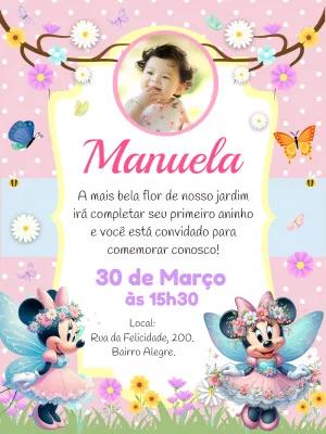 Convite Aniversário Jardim da Minnie com Foto para Editar Online