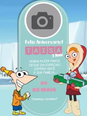 Convite de Aniversário Phineas e Ferb com Foto para Editar