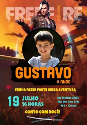 Convite Aniversário Free Fire com Foto para Editar Online