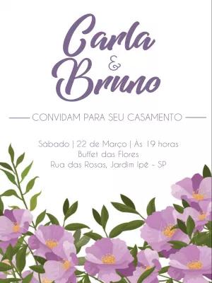 Convite de Casamento Floral Roxo para Editar Online