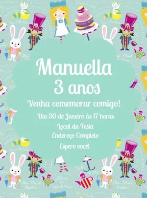 Convite de Aniversário Alice no País das Maravilhas para Editar