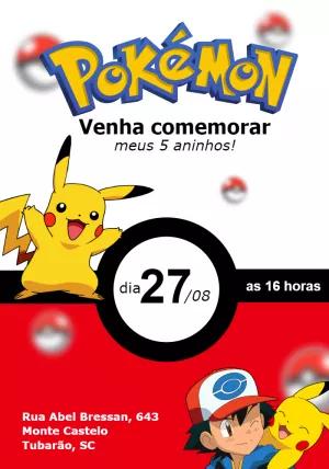 Convite de Aniversário Pokémon com Pikachu para Editar Online