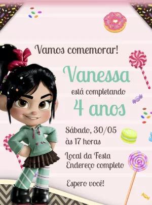 Convite Aniversário Vanellope Detona Ralph para Editar Online
