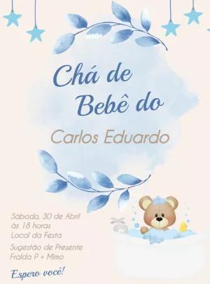 Convite Chá de Bebê Ursinho no Banho para Editar Online