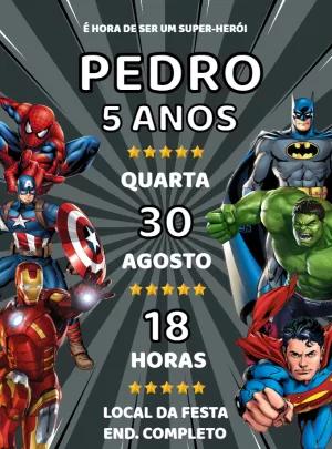 Convite de Aniversário Super-Heróis Vingadores para Editar Online