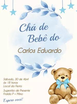 Convite Chá de Bebê Ursinho Aquarela para Editar Online