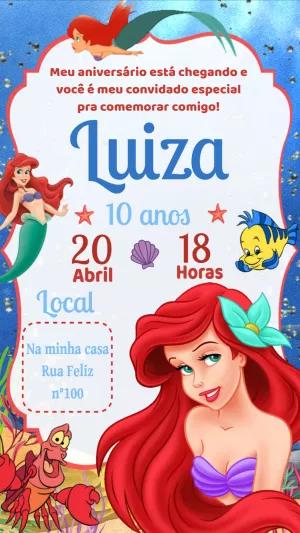 Convite Aniversário Pequena Sereia para Editar Online