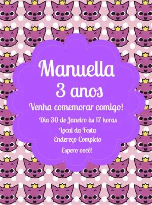 Convite de Aniversário Baby Shark Roxo para Editar Online