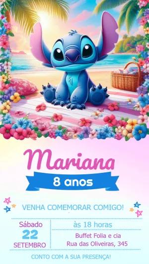 Convite de Aniversário Stitch Tropical para Editar Online