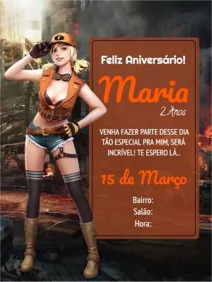 Convite de Aniversário Free Fire com Personagem para Editar Online