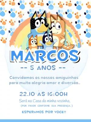 Convite de Aniversário Bluey e Família para Editar Online
