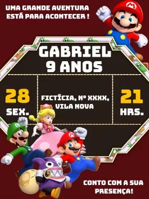 Convite de Aniversário Super Mario com Personagens para Editar