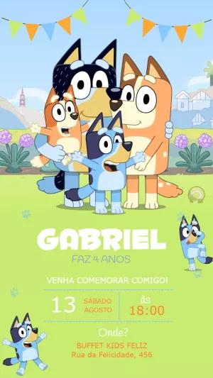 Convite de Aniversário Bluey e Bingo para Editar Online