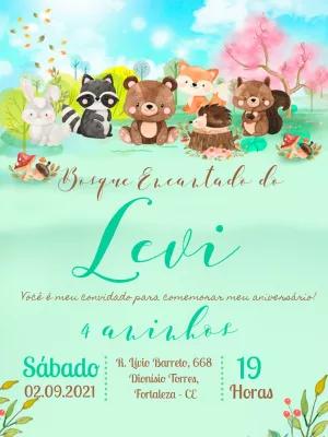 Convite de Aniversário Bosque Encantado com Animais para Editar