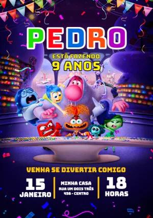 Convite Aniversário Divertida Mente 2 com Personagens para Editar