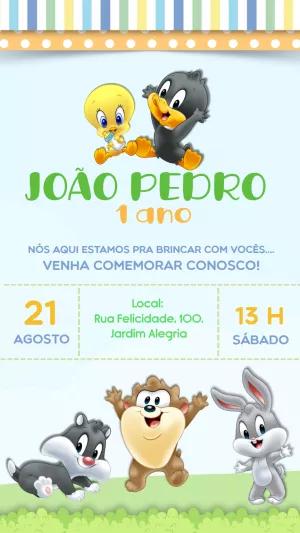 Convite Aniversário Looney Tunes Baby para Editar Online