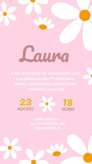 Convite Aniversário Margarida Floral para Editar Online