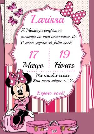 Convite Aniversário Minnie Mouse Rosa para Editar Online