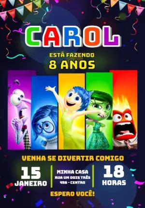 Convite Aniversário Divertida Mente com Emoções para Editar