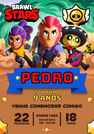 Convite de Aniversário Brawl Stars com Personagens para Editar